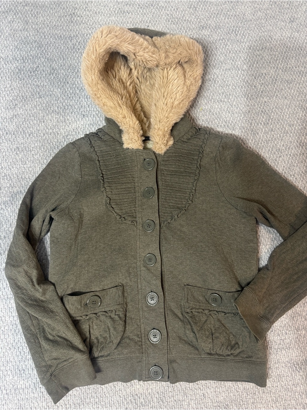 Marc Jacobs Fleece Fur Hooded Sweatshirt Jacket Sz S Dark Green